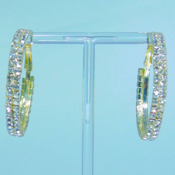 Rhinestone & Gold Crystal Hoop Earrings NEW! - Picture 6 of 7